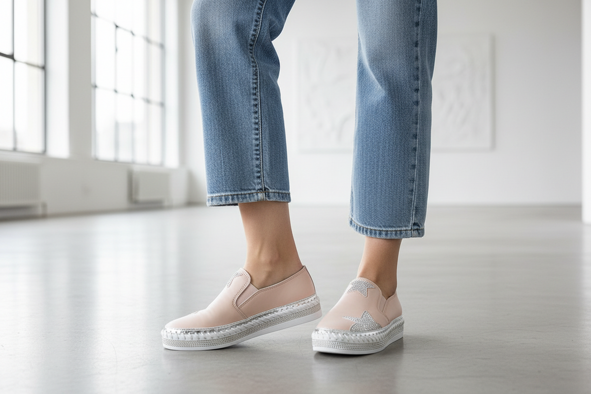 Lavish Collective Leather Rhinestone Star Slide Sandal — Blush
