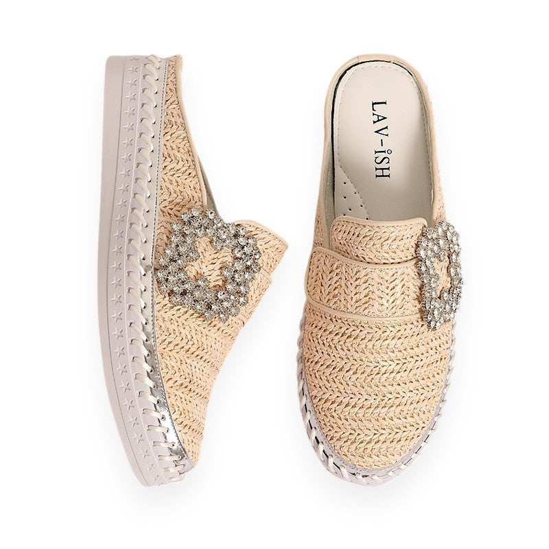 Lavish Collective Luna Linen Slides — Beige
