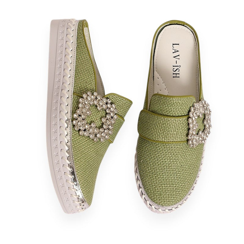 Lavish Collective Luna Linen Slides — Sage
