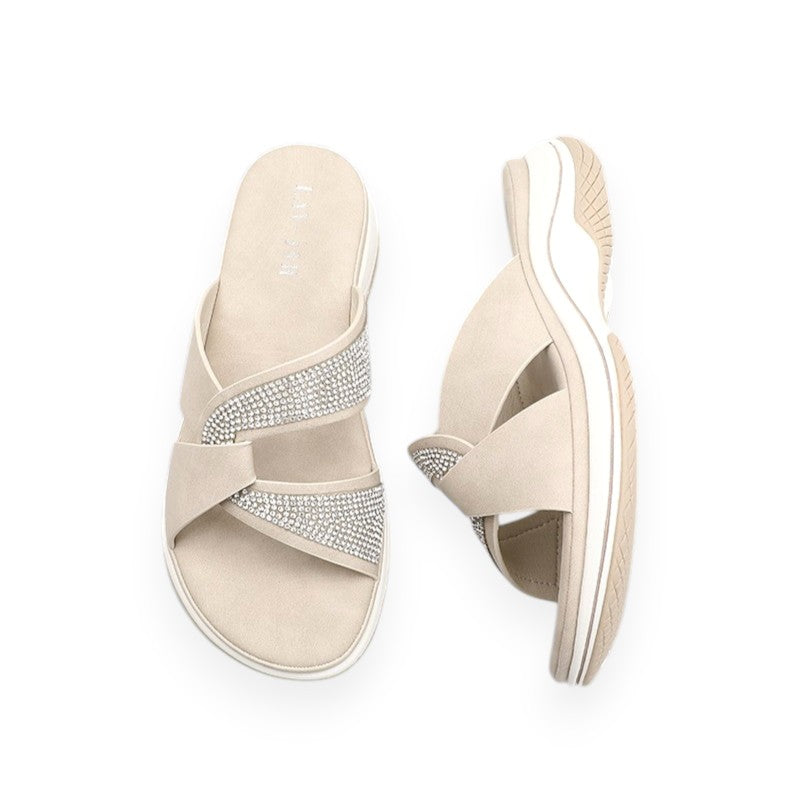 Lavish Collective Skye Lux Strap Slides — Beige