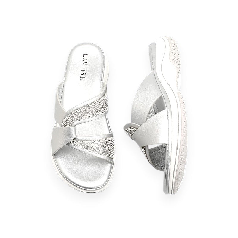 Lavish Collective Skye Lux Strap Slides — Silver
