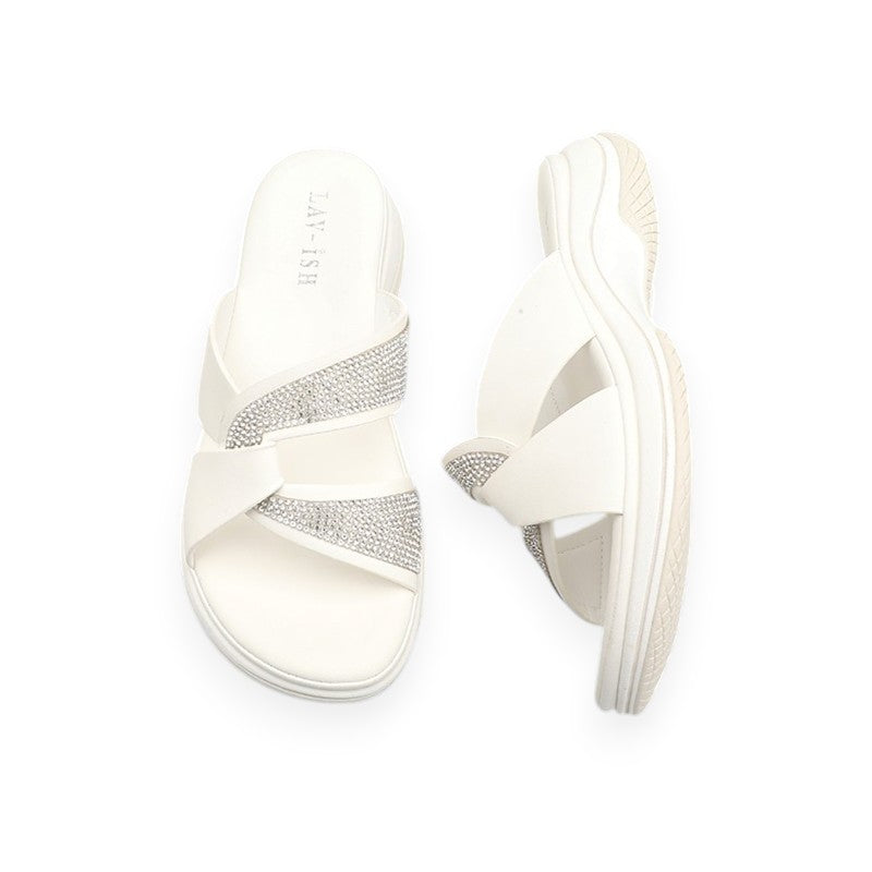 Lavish Collective Skye Lux Strap Slides — White