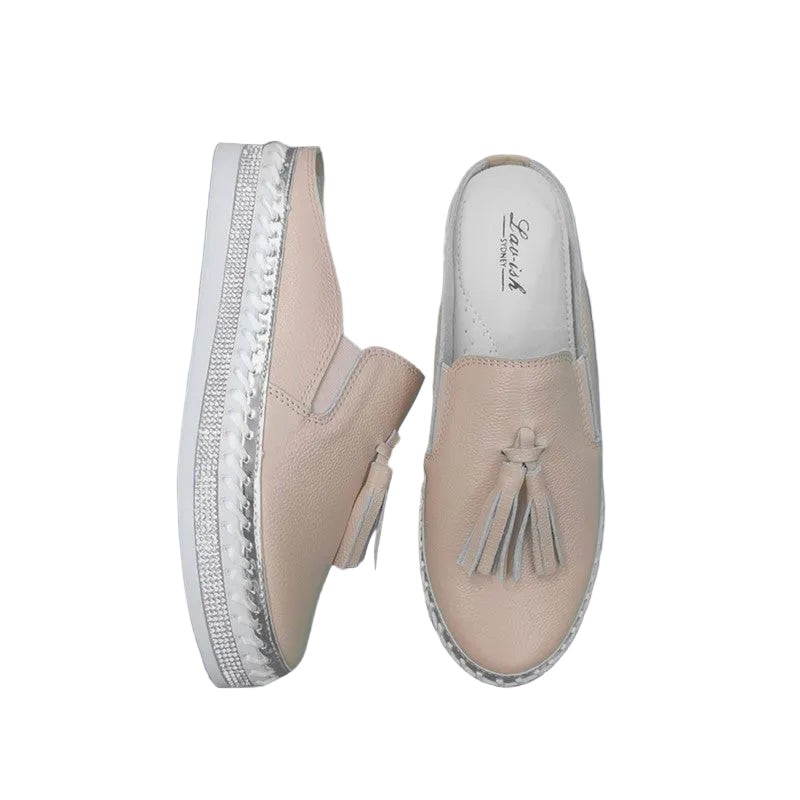 Blush Leather Tassel Slide