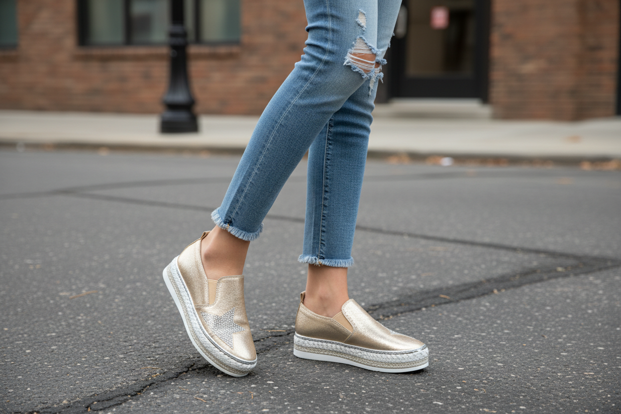 Gold Satin Twilight Star Slip-On Sneaker