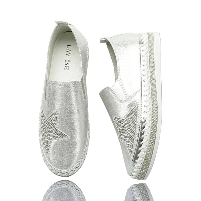 Silver Satin Twilight Star Slip-On Sneaker