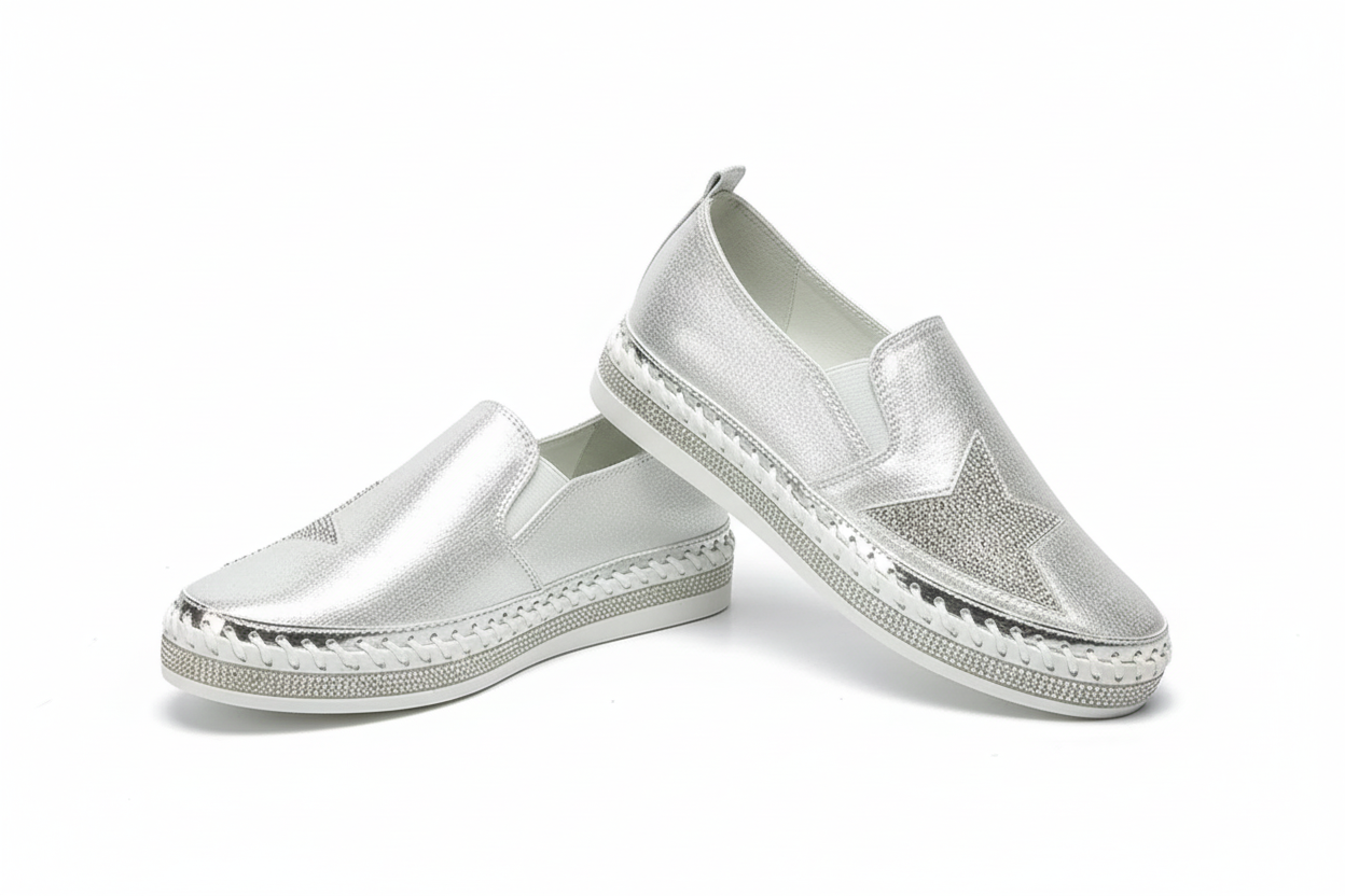 Silver Satin Twilight Star Slip-On Sneaker