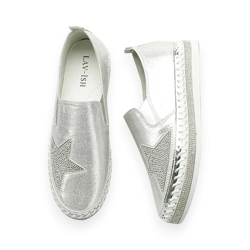 Silver Satin Twilight Star Slip-On Sneaker
