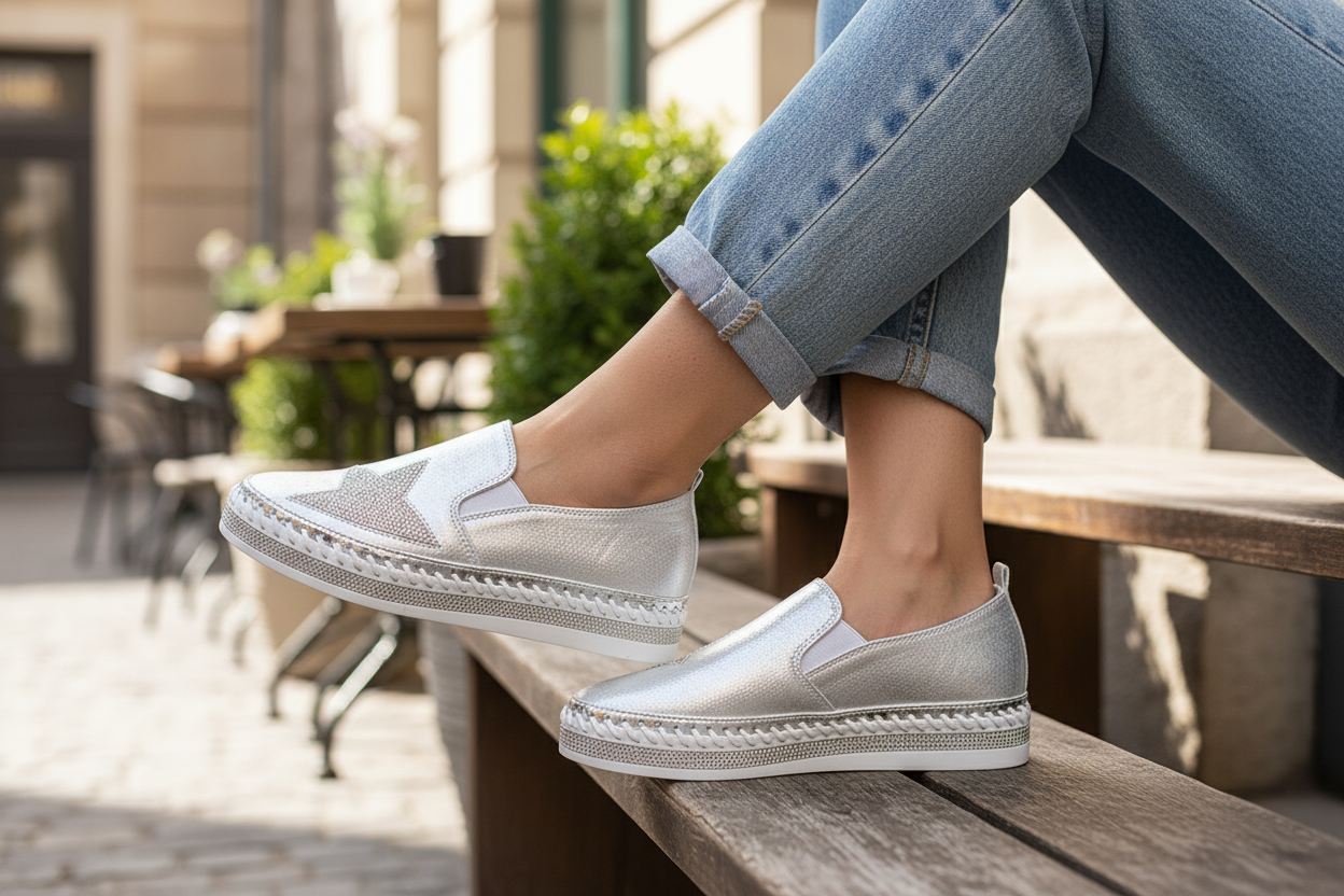 Silver Satin Twilight Star Slip-On Sneaker