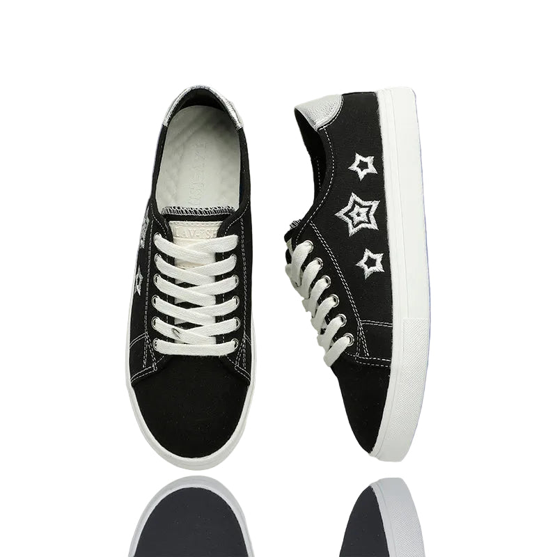 Black Canvas Star Embroidered Sneakers