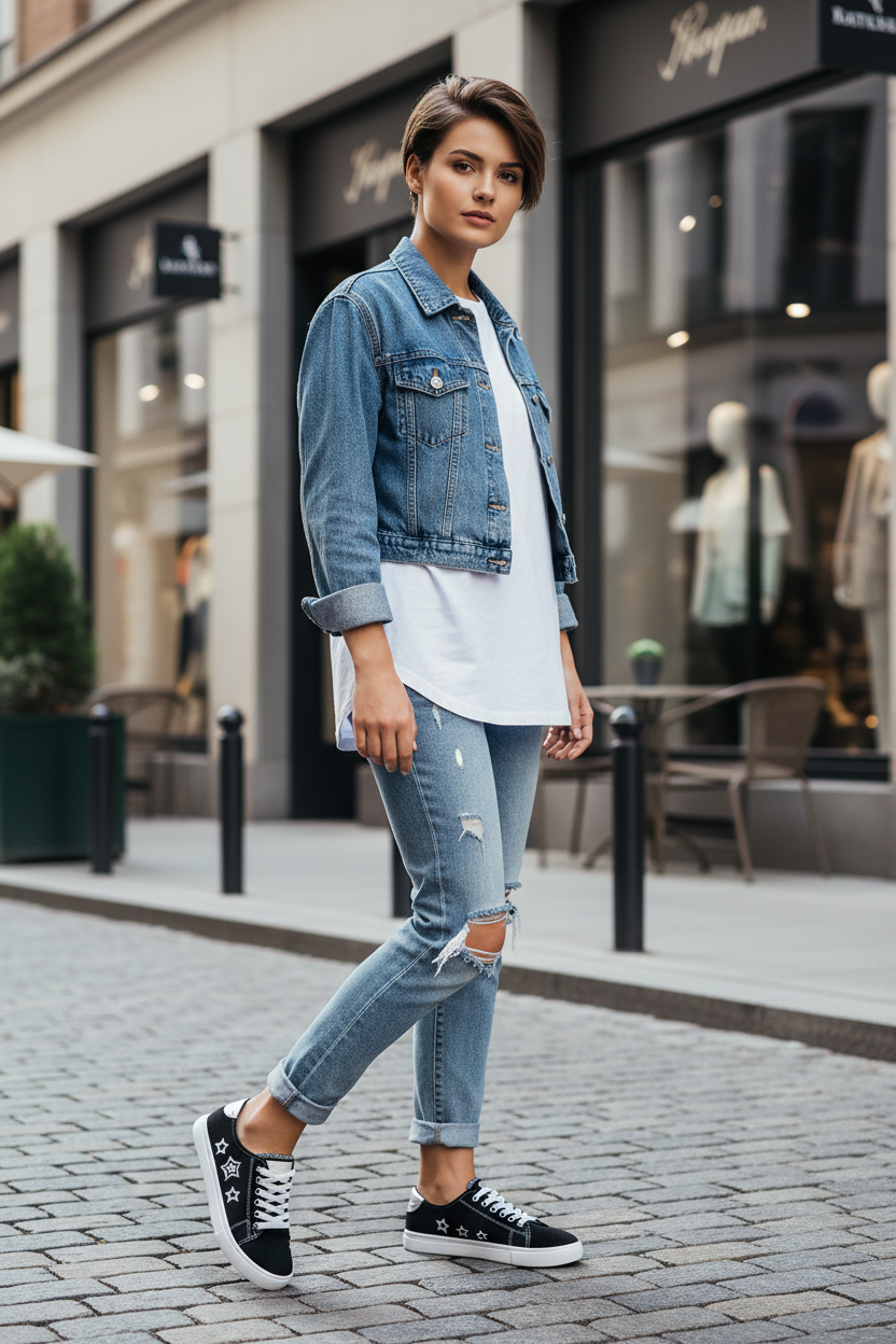 Black Canvas Star Embroidered Sneakers