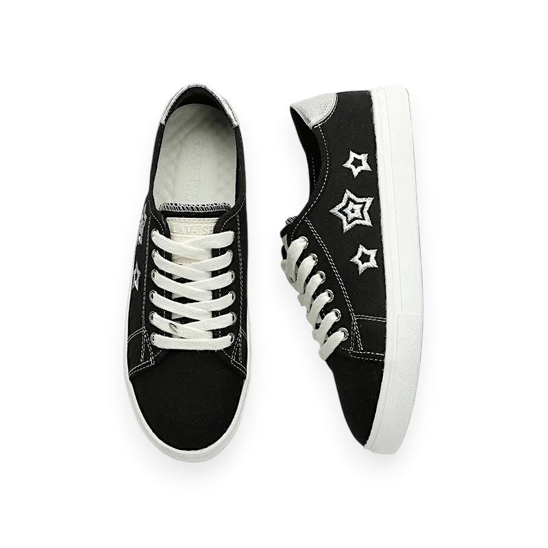 Black Canvas Star Embroidered Sneakers
