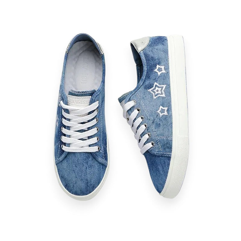 Denim Canvas Star Embroidered Sneakers