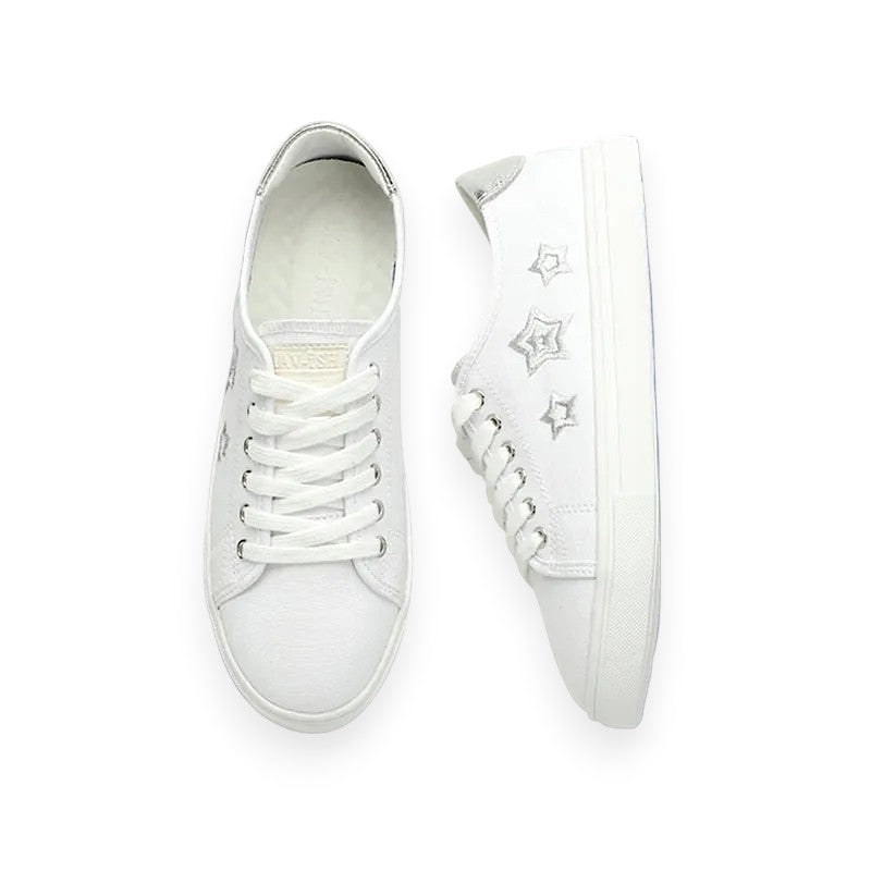White Canvas Star Embroidered Sneakers