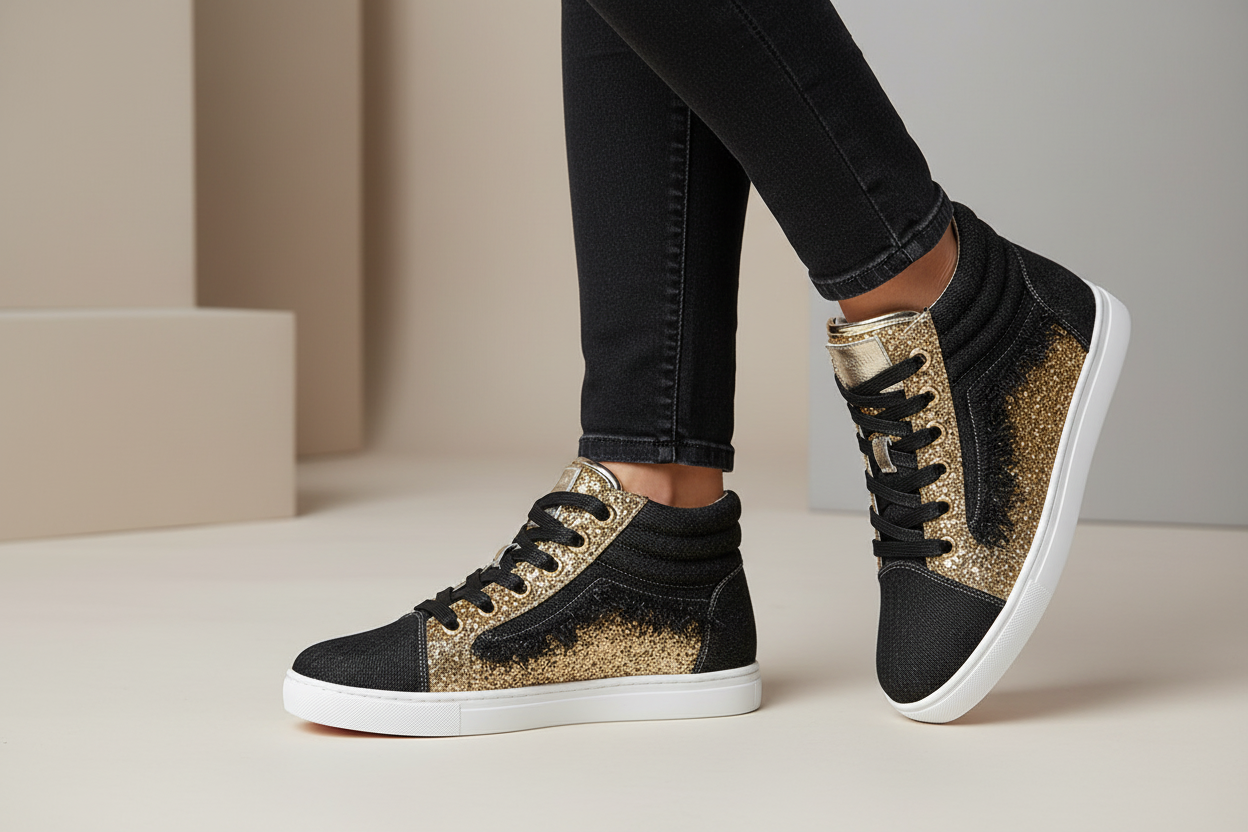 Black Glitter High Top Sneakers