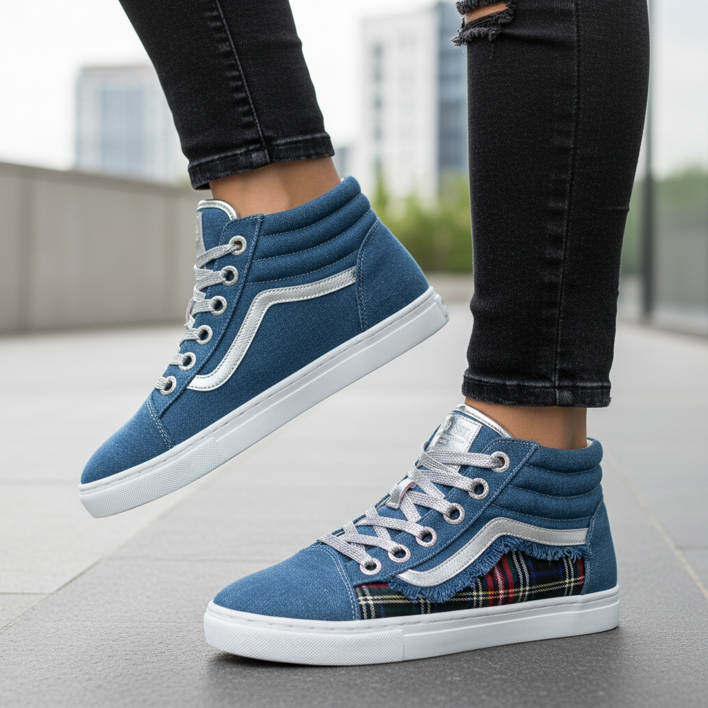 Denim Glitter High Top Sneakers