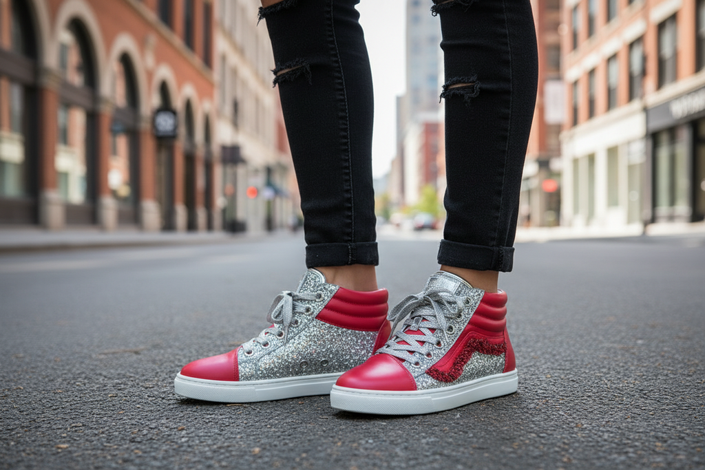 Fuchsia Glitter High Top Sneakers
