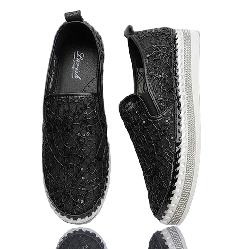 Black Sparkle Lacy Slip-On