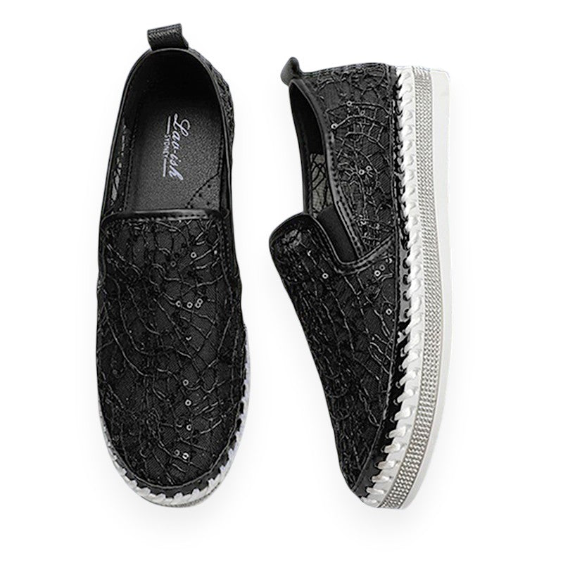 Black Sparkle Lacy Slip-On