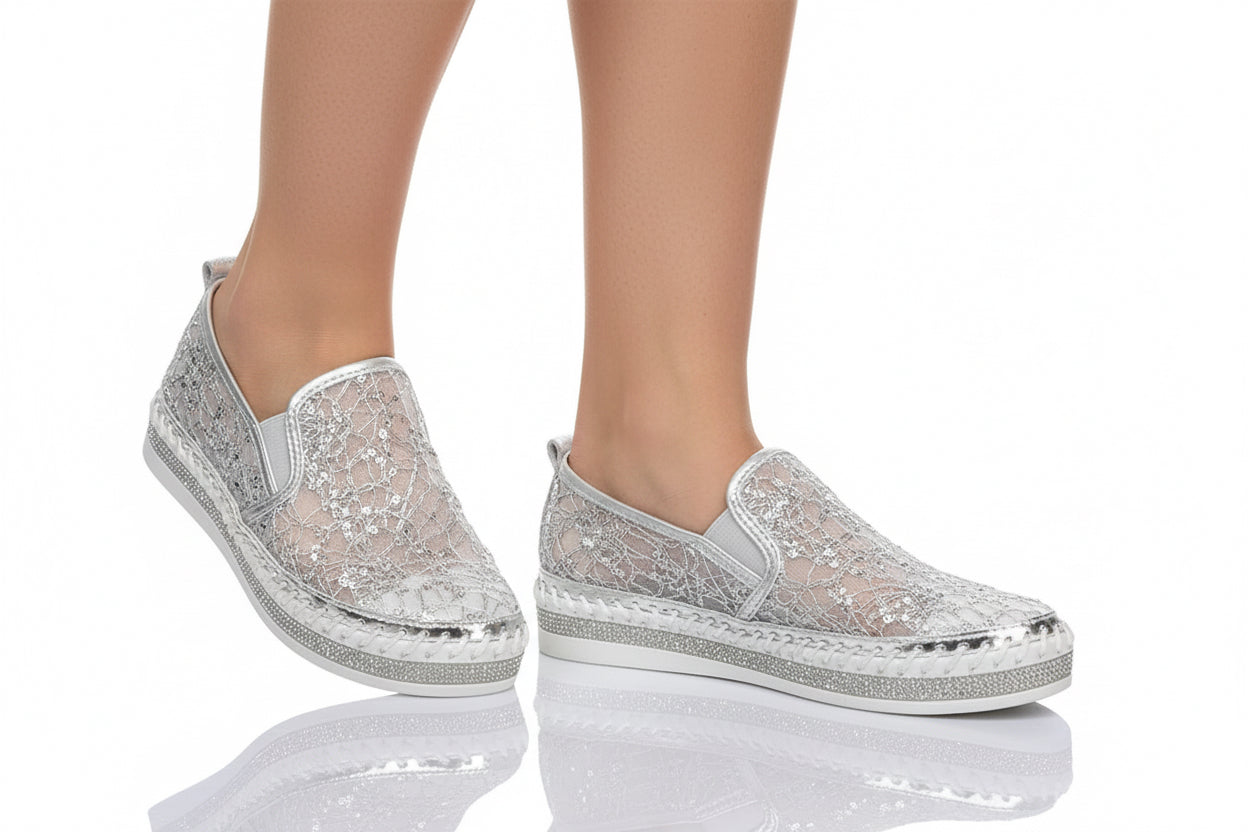 Silver Sparkle Lacy Slip-On