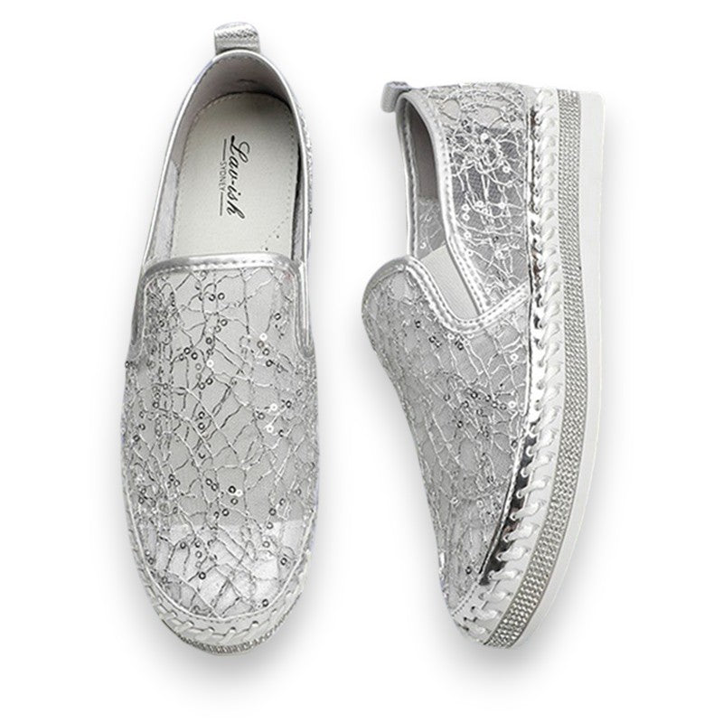 Silver Sparkle Lacy Slip-On