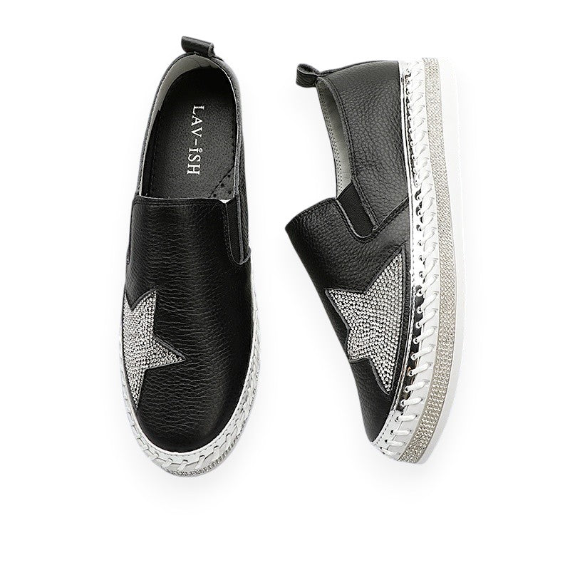 Lavish Collective Crystal Star Leather Sneakers — Black