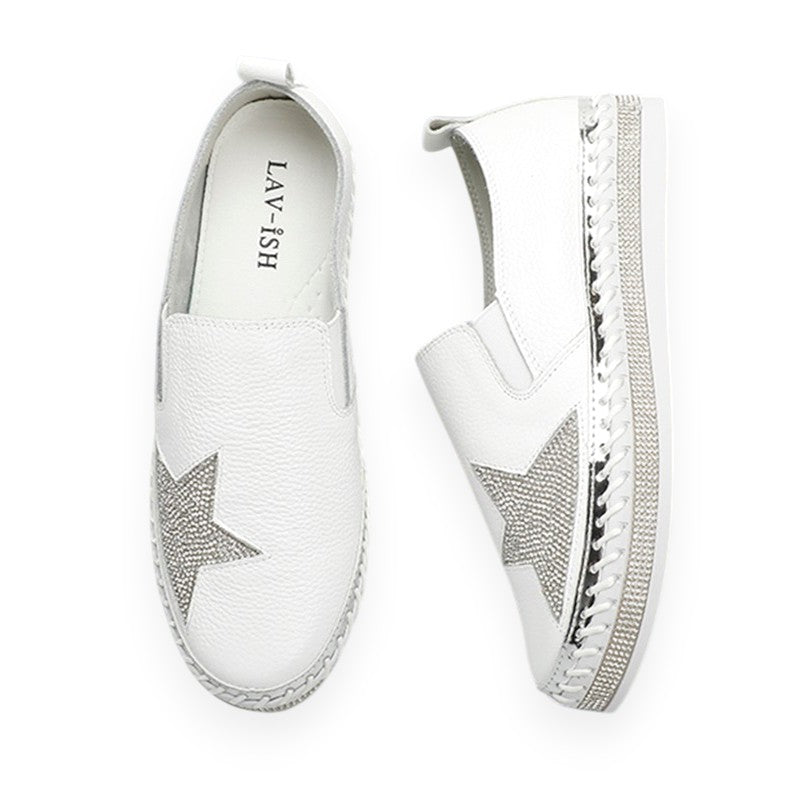 Lavish Collective Crystal Star Leather Sneakers — White