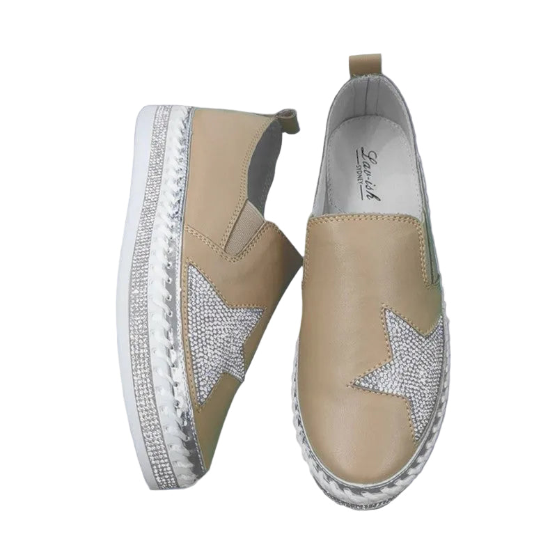 Tan Starlight Leather Slip‑On Sneaker