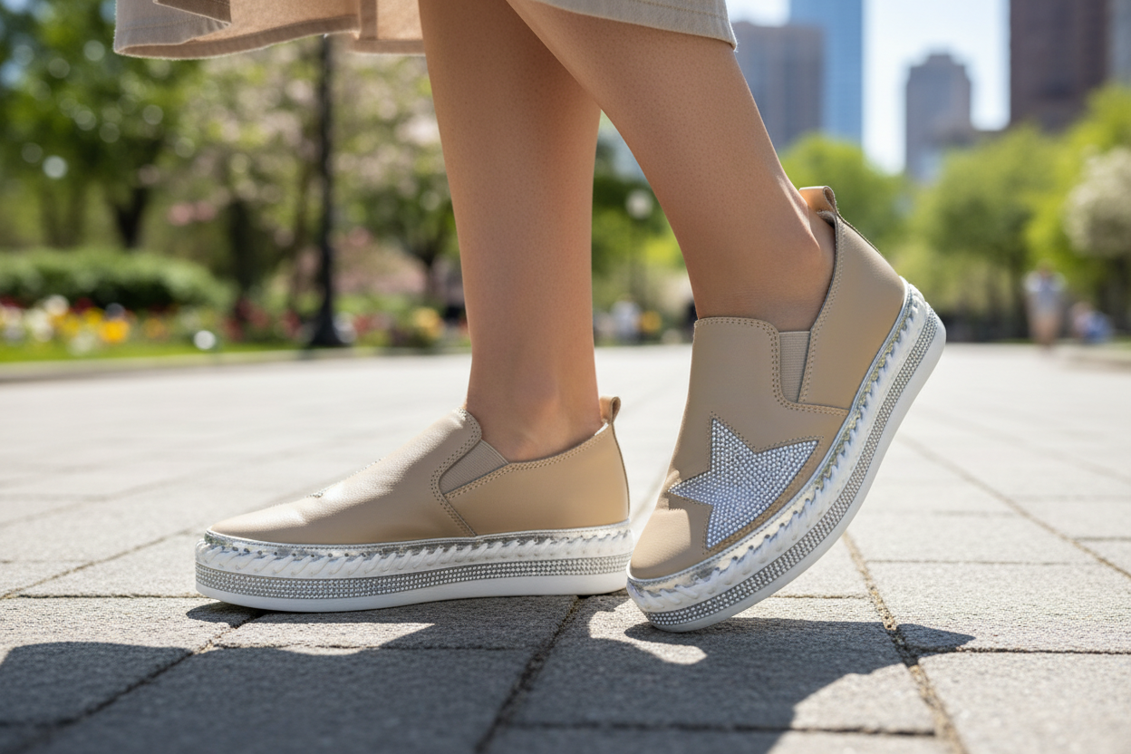 Tan Starlight Leather Slip‑On Sneaker