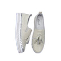 Beige Leather Tassel Slip‑On Sneaker