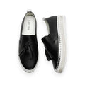 Black Leather Tassel Slip‑On Sneaker