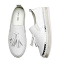 White Leather Tassel Slip‑On Sneaker