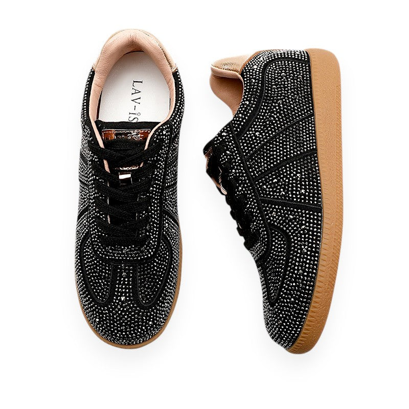 Lavish Bedazzle Velvet Sneaker — Black