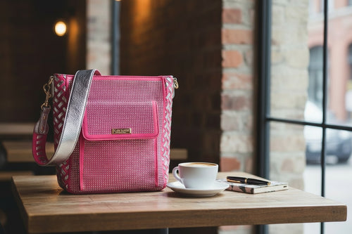 Lavish Collective Bedazzled Hand-Woven Crossbody Messenger Bag — Pink