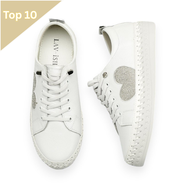 Lavish Embellished Heart Sneakers — Silver Heart