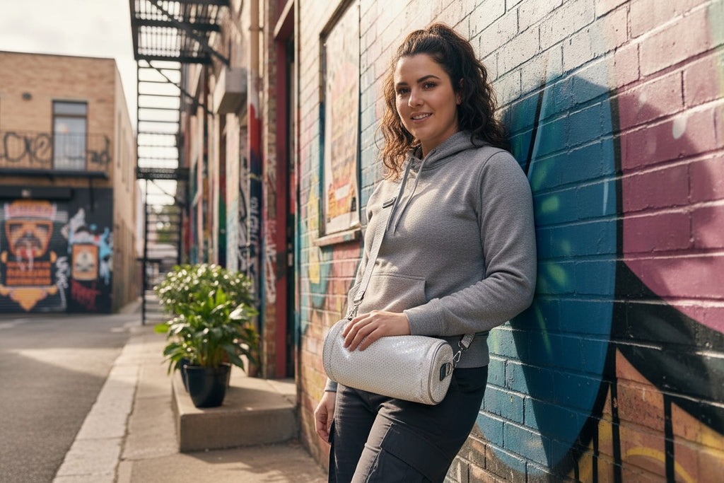White Sequin Covered Barrel Bag