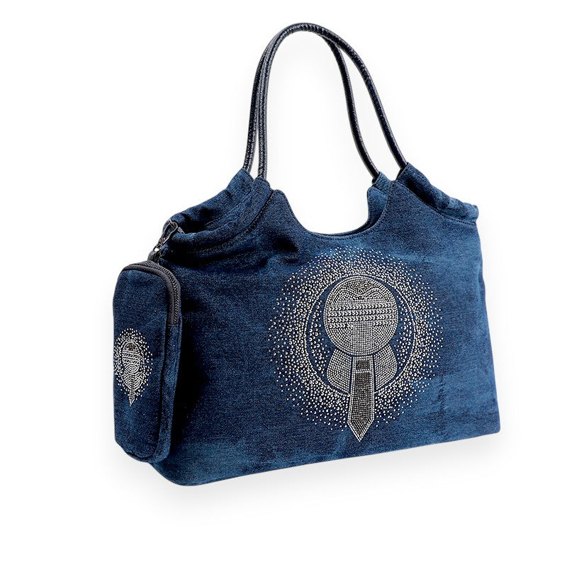 Denim Canvas Tote with Mini Pouch