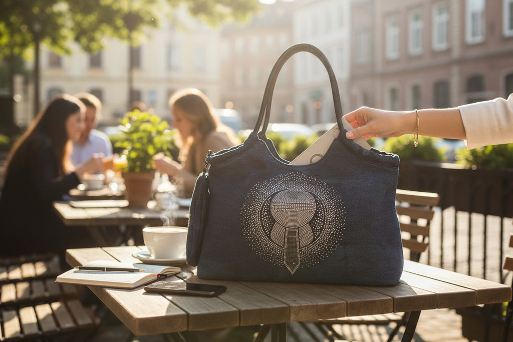 Denim Canvas Tote with Mini Pouch
