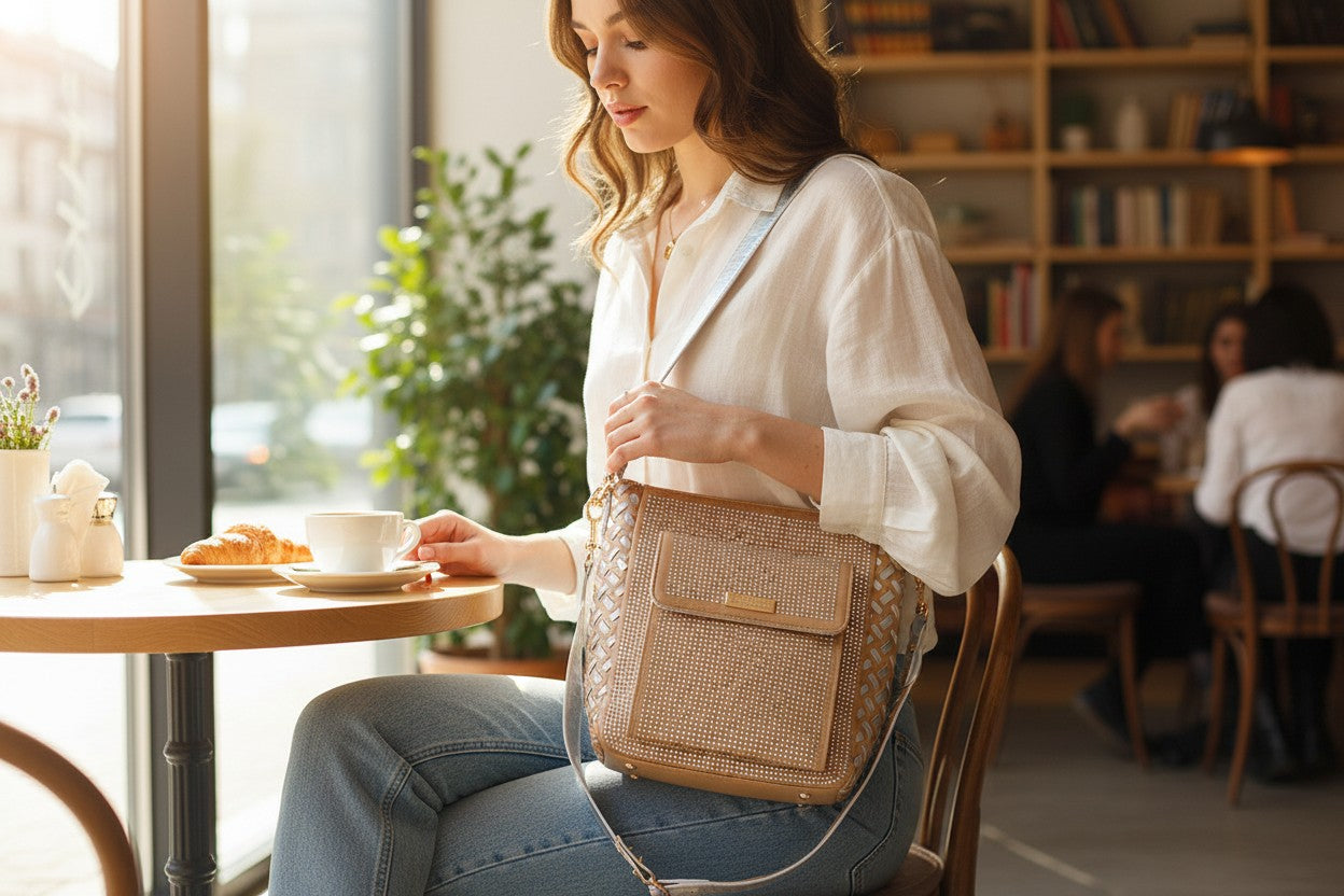Beige Handwoven Messenger Bag