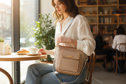 Beige Handwoven Messenger Bag