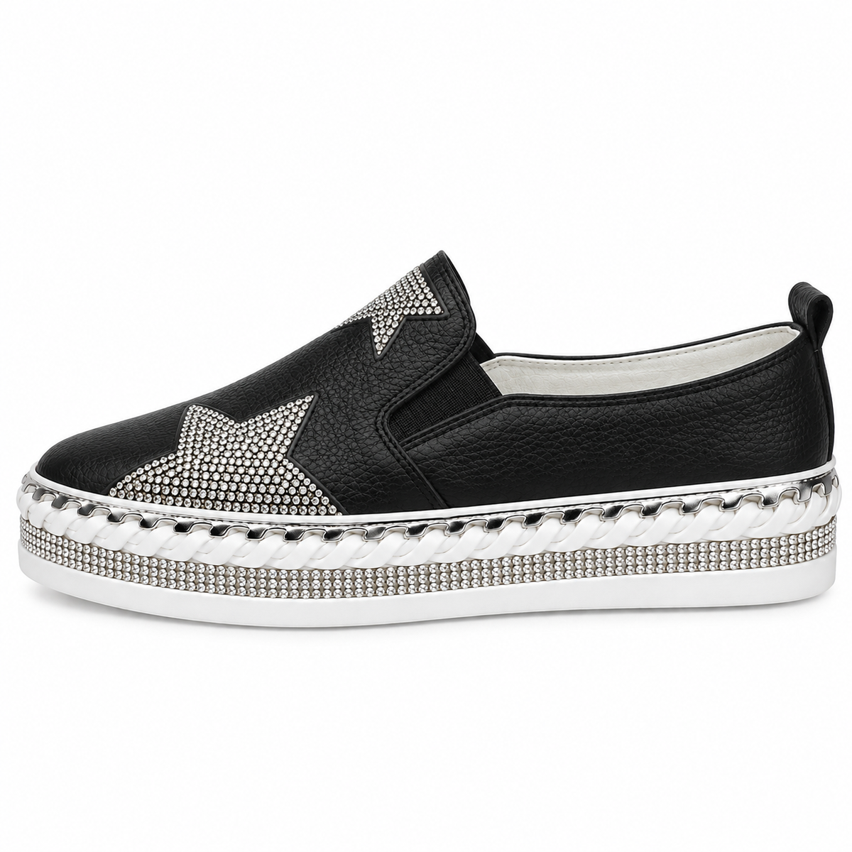 Lavish Collective Crystal Star Leather Sneakers — Black