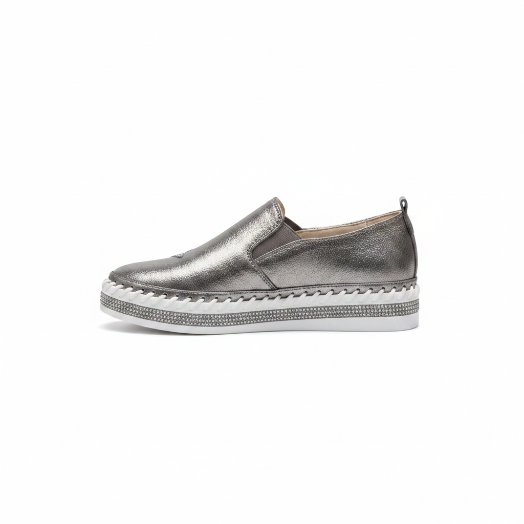 Charcoal Metallic Star Slip-On — Facing Left