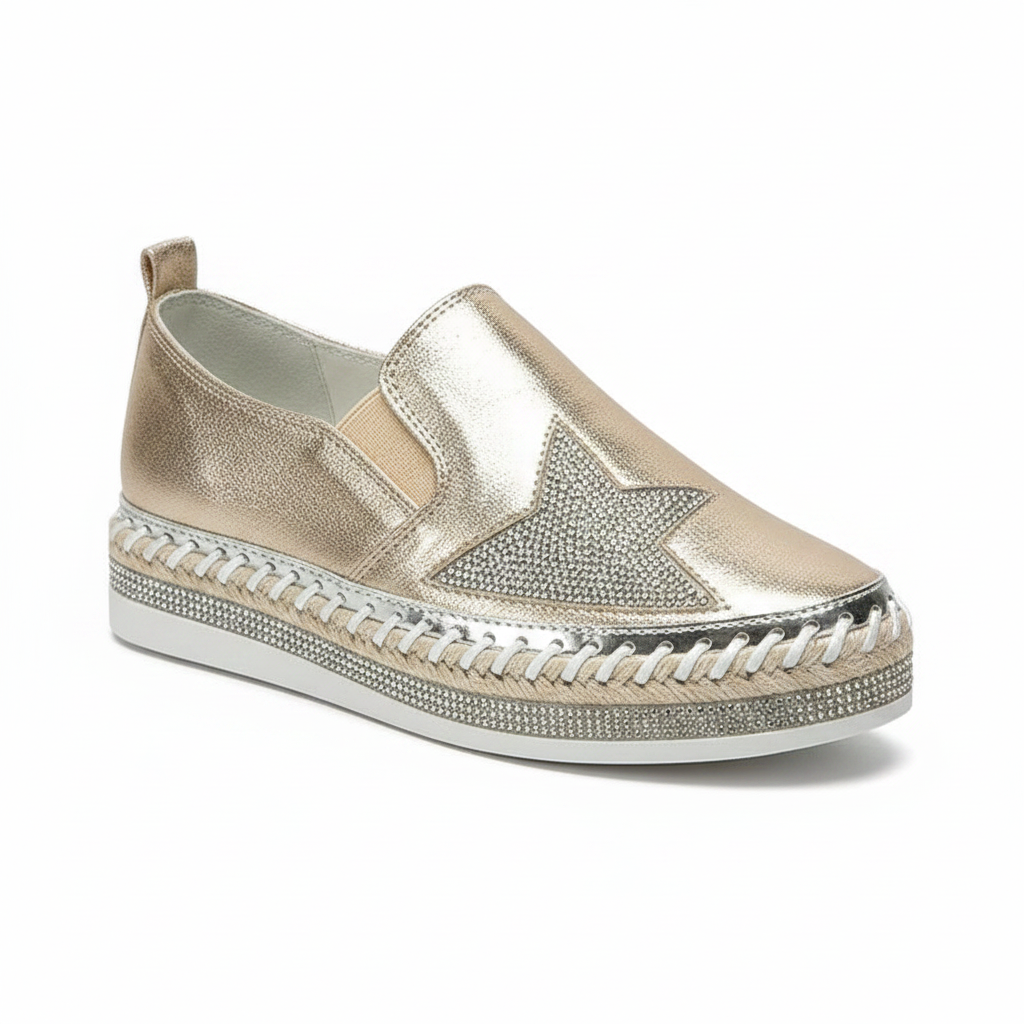 Gold Rhinestone Star Sneaker - Front Angle