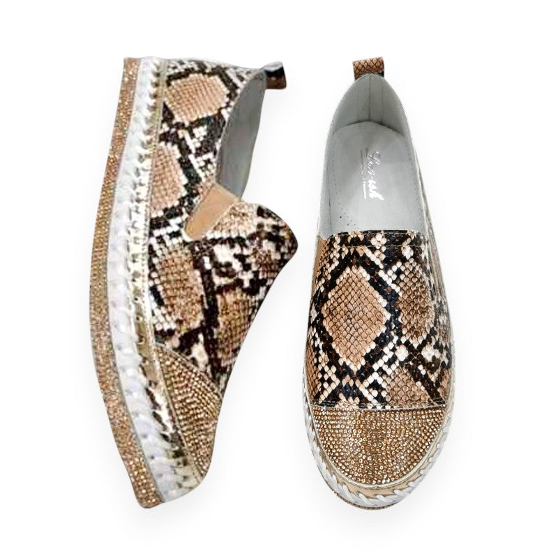 Tan Snakeskin Bling Sneakers