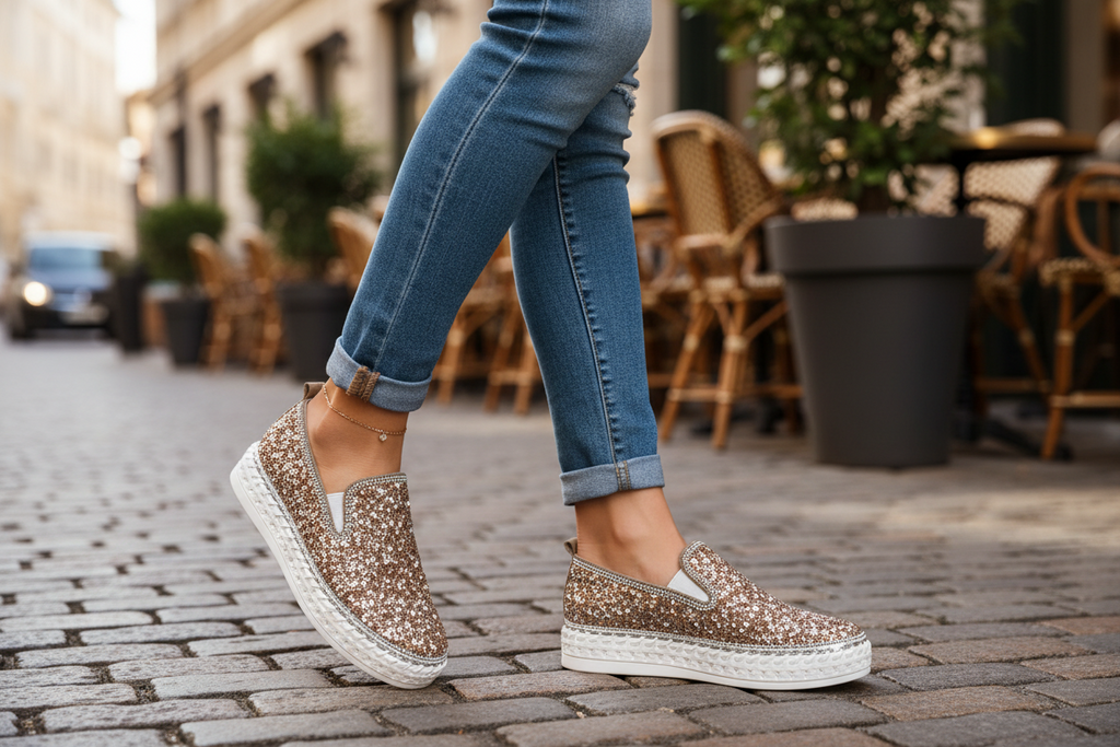 Gold Sequin Sneakers