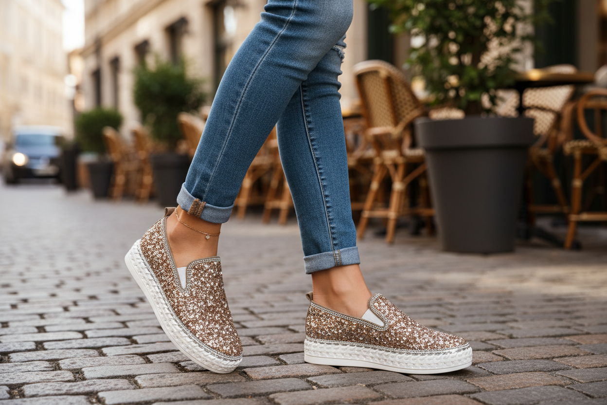 Gold Sequin Sneakers